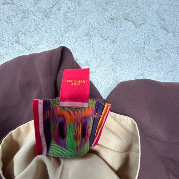 Shanghai Tang Womens Mandarin Collar Button Down Blazer Jacket Size 8 Silk Brown - Picture 9 of 9